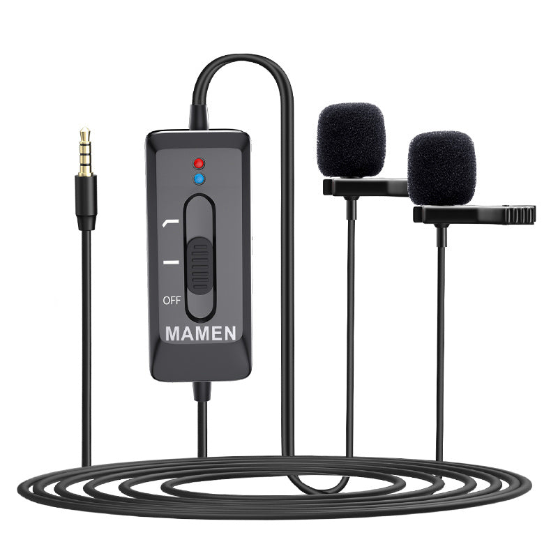 MAMEN KM-D2 Pro Dual Head Clip Lapel Microphone Lavalier Condenser Recording Microphone for Phone DSLR Camera