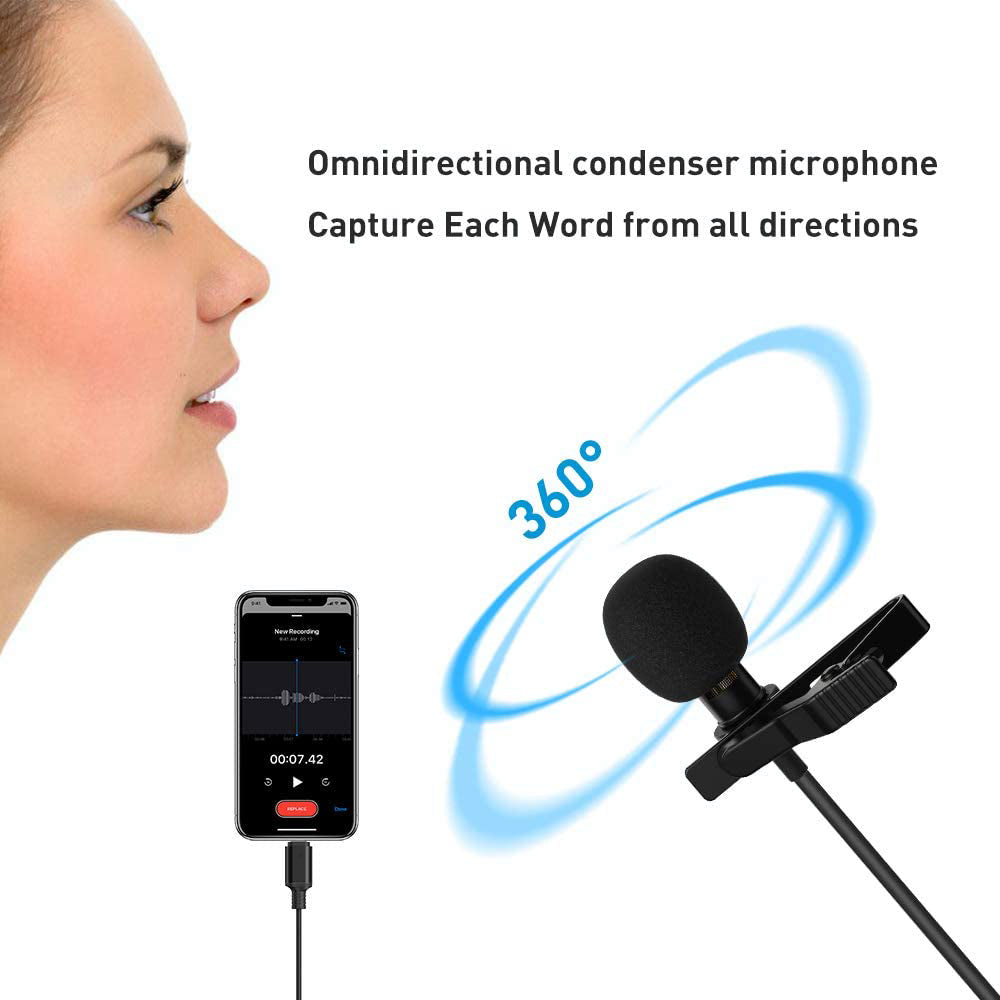 Mini Karaoke Record Lavalier Lapel Microphone 2m for iPhone iPad etc.
