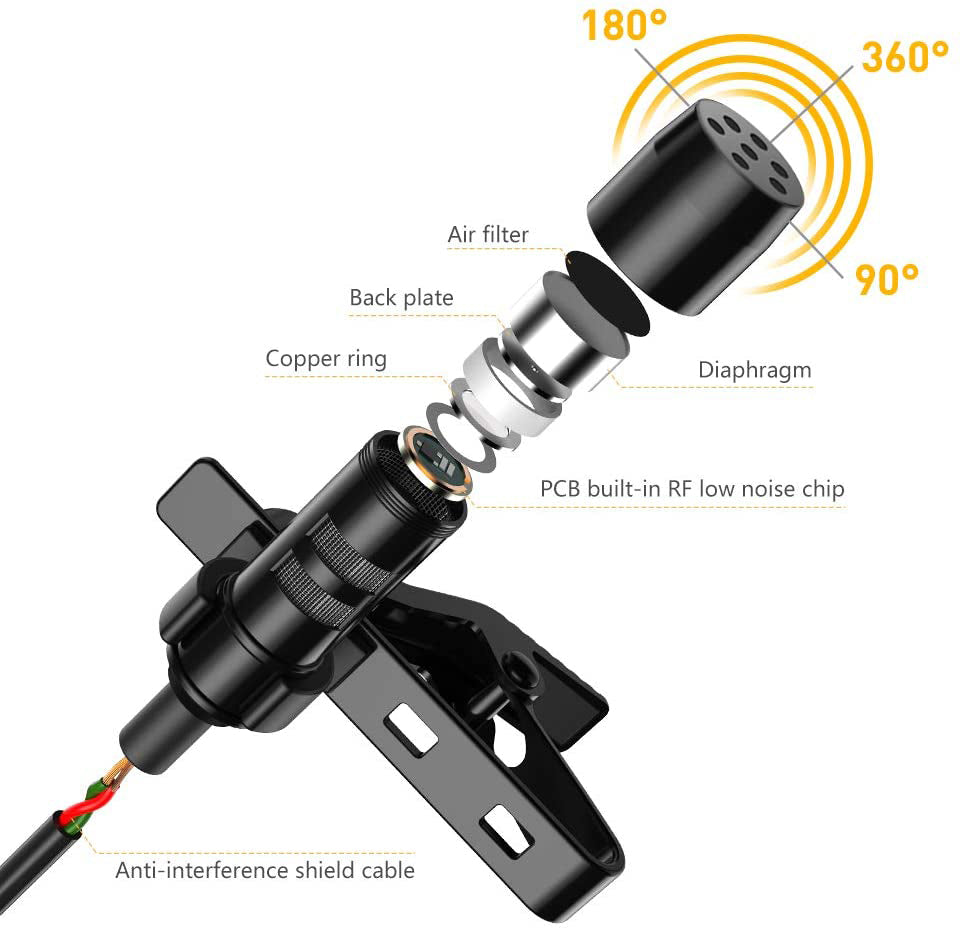 Mini Karaoke Record Lavalier Lapel Microphone 2m for iPhone iPad etc.