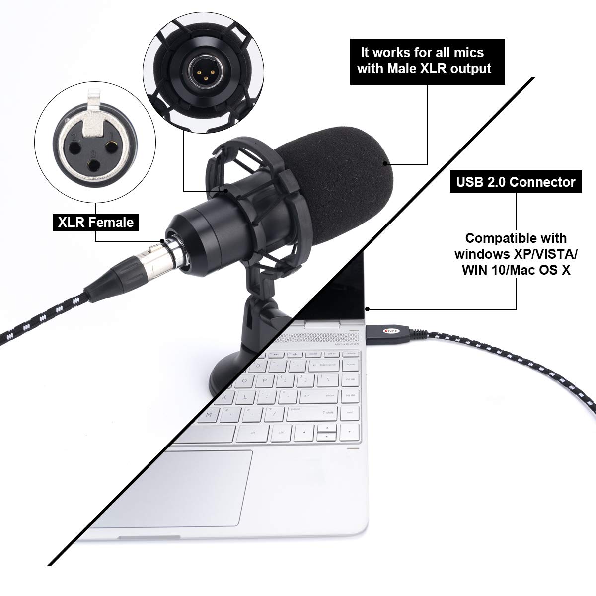 UXLD-30 3m USB to XLR Female Mic Audio Cable Microphone Recording Cord