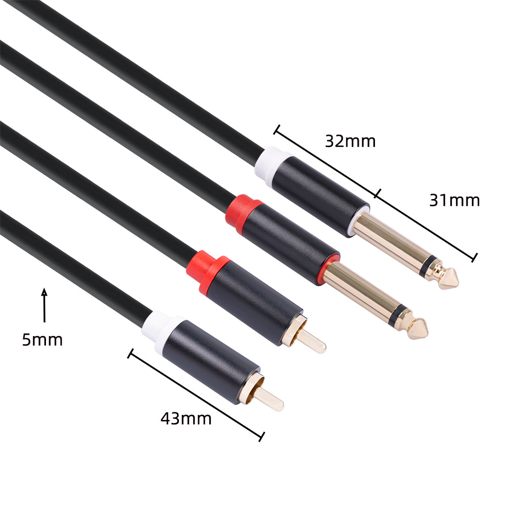 SY0163-15 1.5m Dual RCA Male to Dual 6.35mm Male Audio Cable Connection Cord for Amplifier Speaker