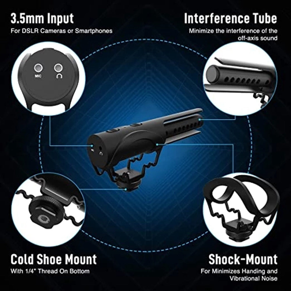 SYNCO Mic-M3 Video Shotgun Live Streaming Cardioid Microphone with Shock Mount for DSLRs/Camcorders/Smartphones/Tablets/Laptops