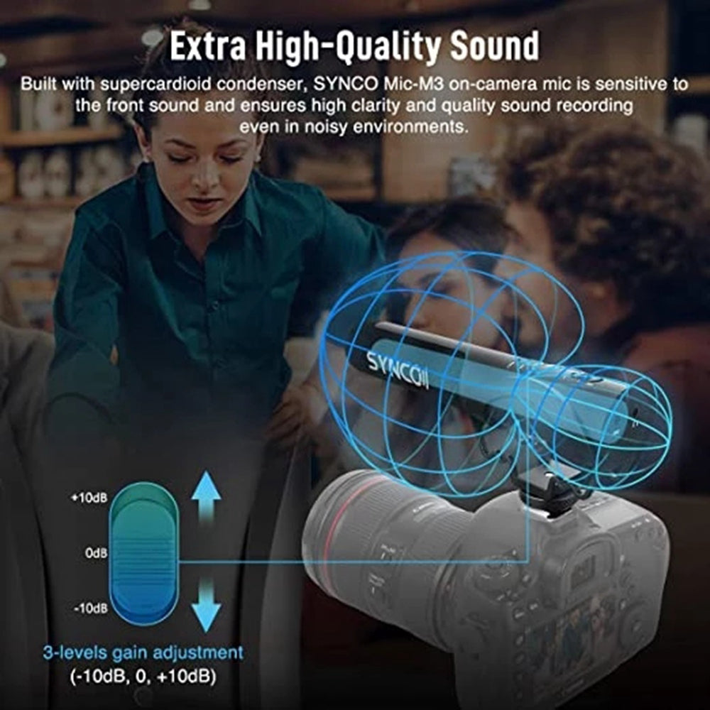 SYNCO Mic-M3 Video Shotgun Live Streaming Cardioid Microphone with Shock Mount for DSLRs/Camcorders/Smartphones/Tablets/Laptops