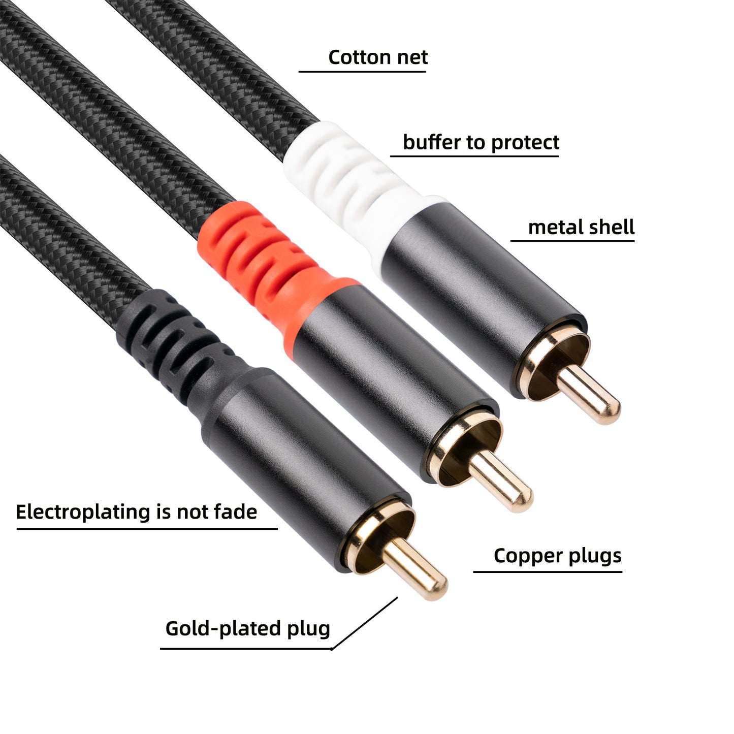 3704 3m RCA Male to Dual RCA Male Y-shape Splitter Cable Audio Connection Cord for Mixer Amplifier Sound Card