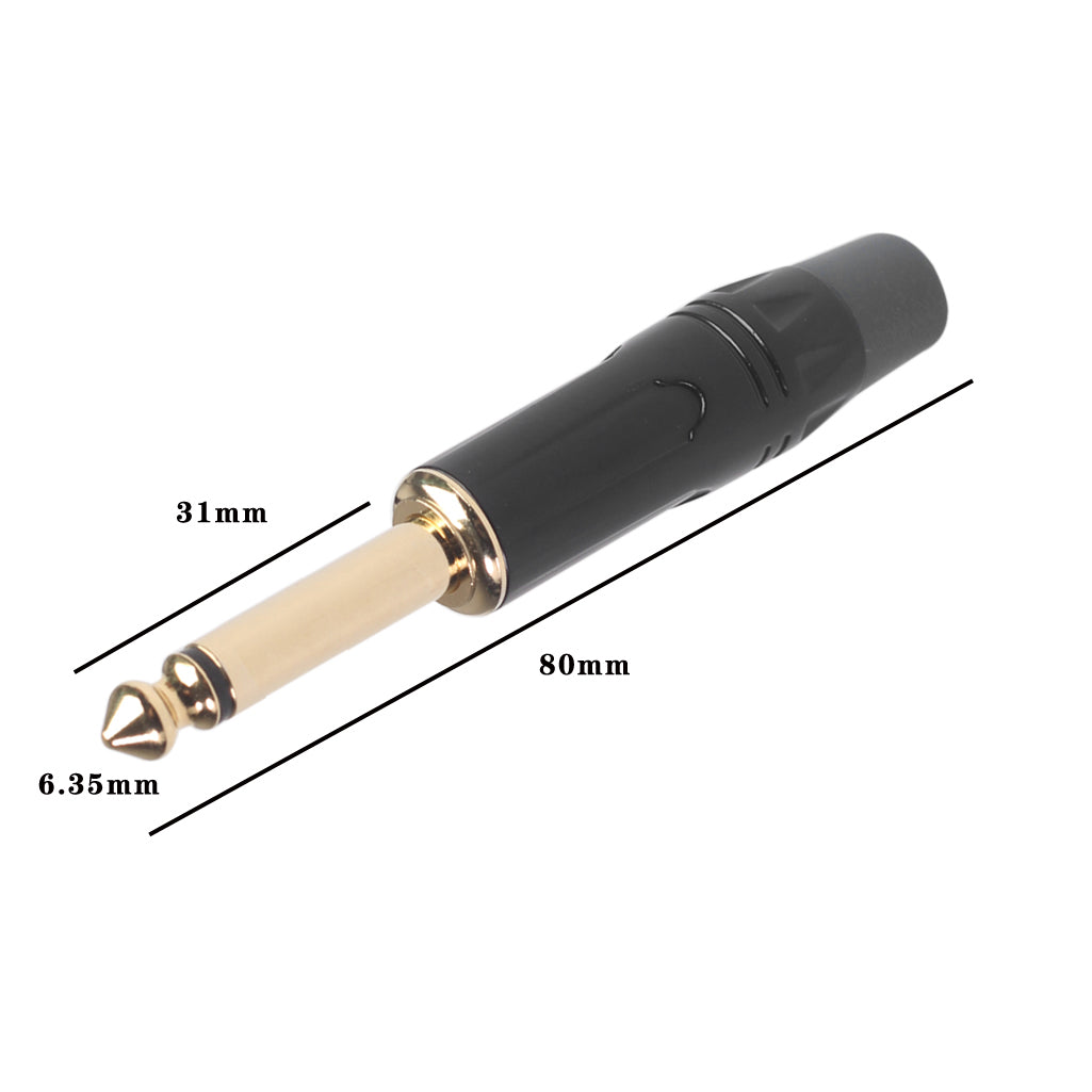 TC144 6.35mm Mono Plug Electric Guitar / Sound Card / Microphone Gold Plated Audio Connector - Black