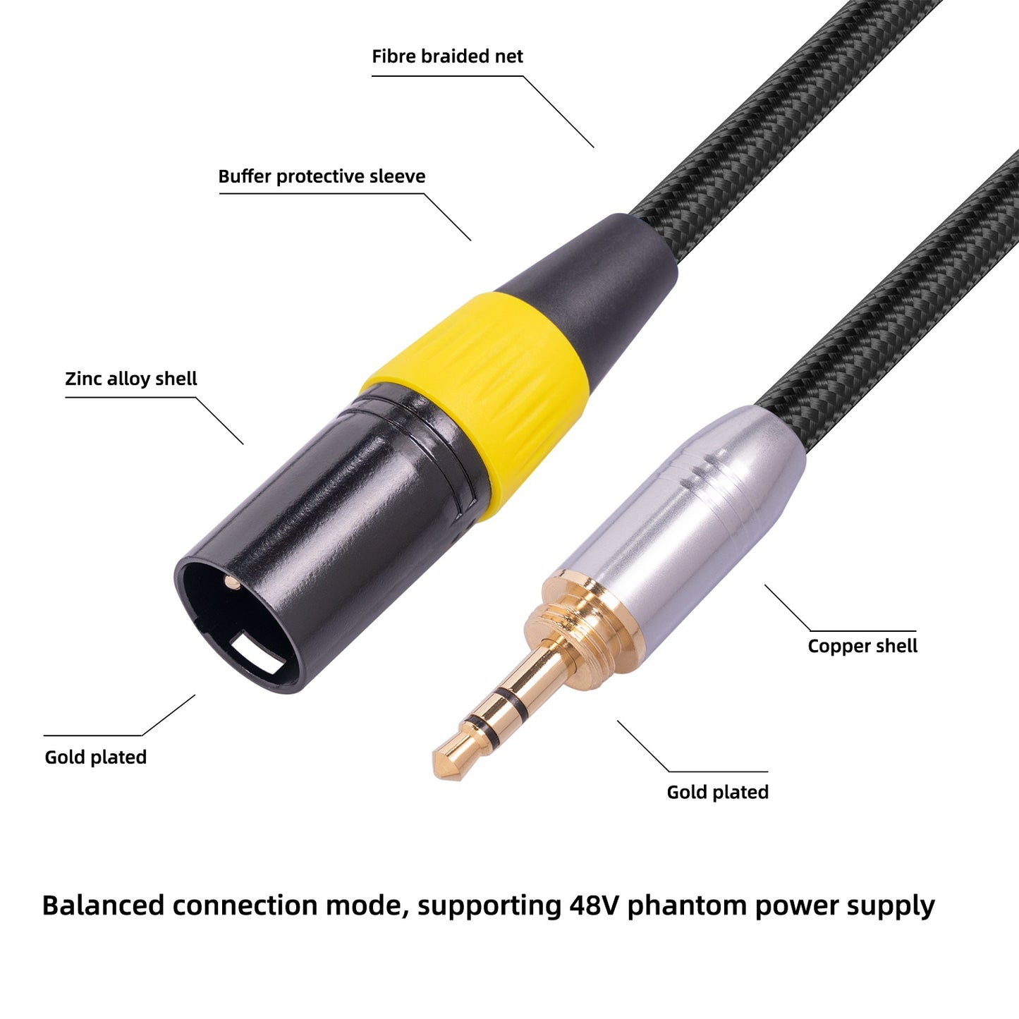 6.35mm+3.5mm Male to XLR 3Pin Converter Cable for Microphone Mixing Console Camera