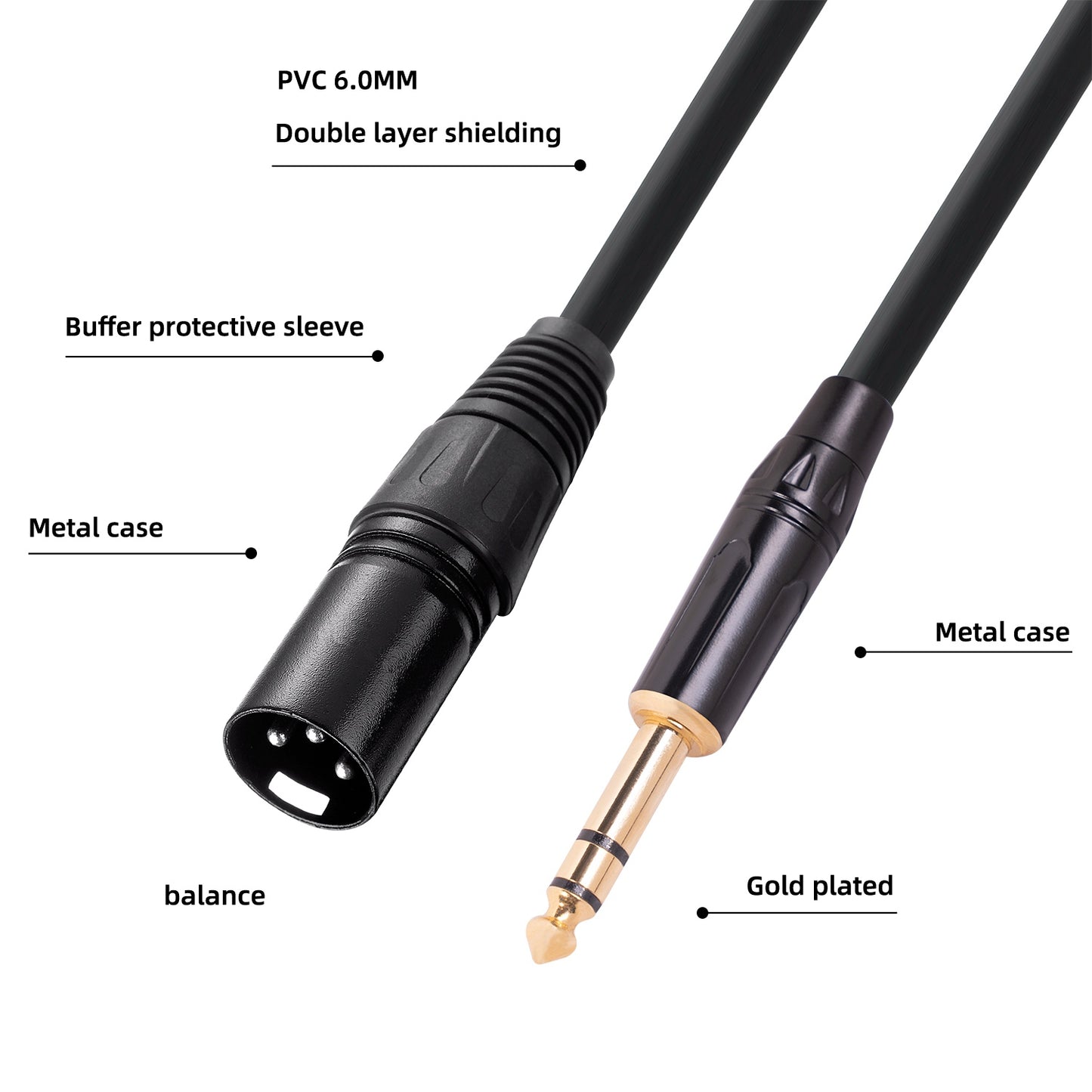 TC145BK19 1.8m 6.35mm Male to XLR Male Microphone Mixer Audio Converter Cable