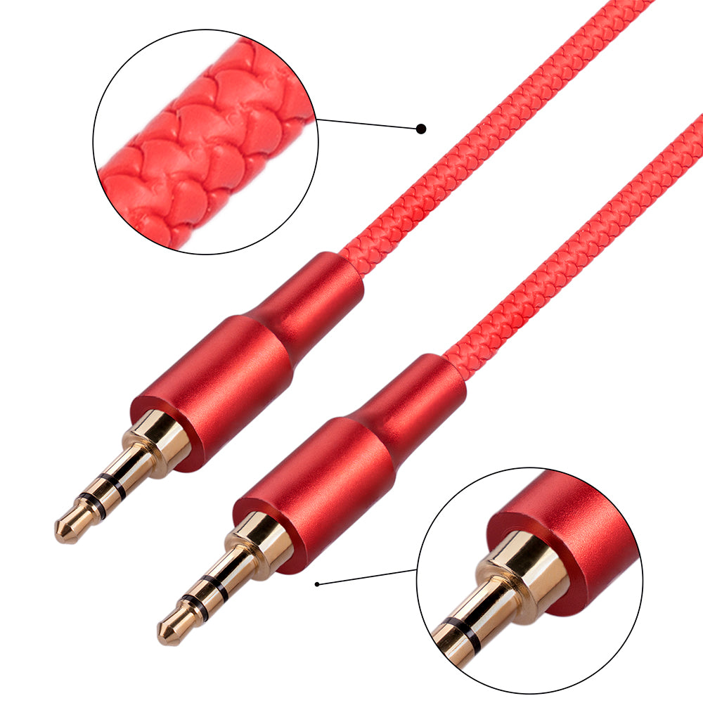 1m 3.5mm Jack HiFi Stereo Audio Cable 3.5mm Male to Male Audio AUX Cable for Car Headphone Speaker - Red