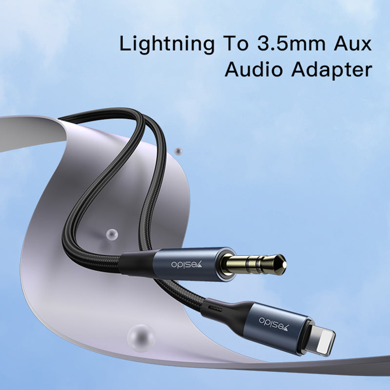 YESIDO YAU35 100CM AUX Cable Lightning Male to 3.5mm Male Audio Adapter Cord for iPhone, Speaker, Car Stereo System