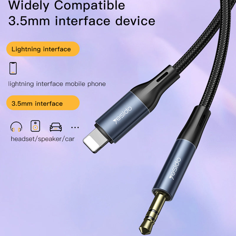YESIDO YAU35 100CM AUX Cable Lightning Male to 3.5mm Male Audio Adapter Cord for iPhone, Speaker, Car Stereo System