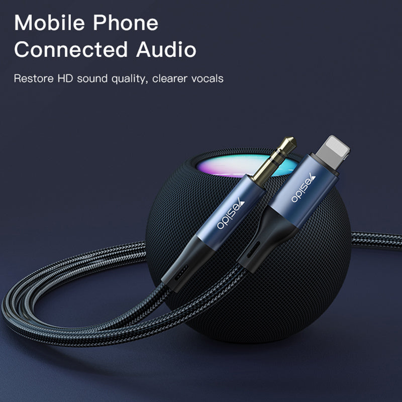 YESIDO YAU35 100CM AUX Cable Lightning Male to 3.5mm Male Audio Adapter Cord for iPhone, Speaker, Car Stereo System