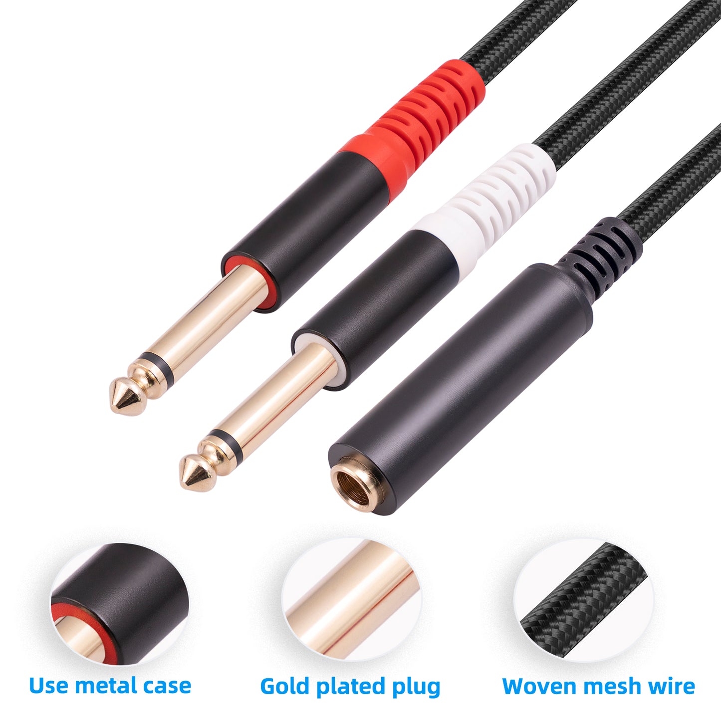 3719 0.3m 6.35mm 1 / 4 inch Stereo TRS Female to Dual 6.35mm Mono TS Male Cord Y Splitter Cable