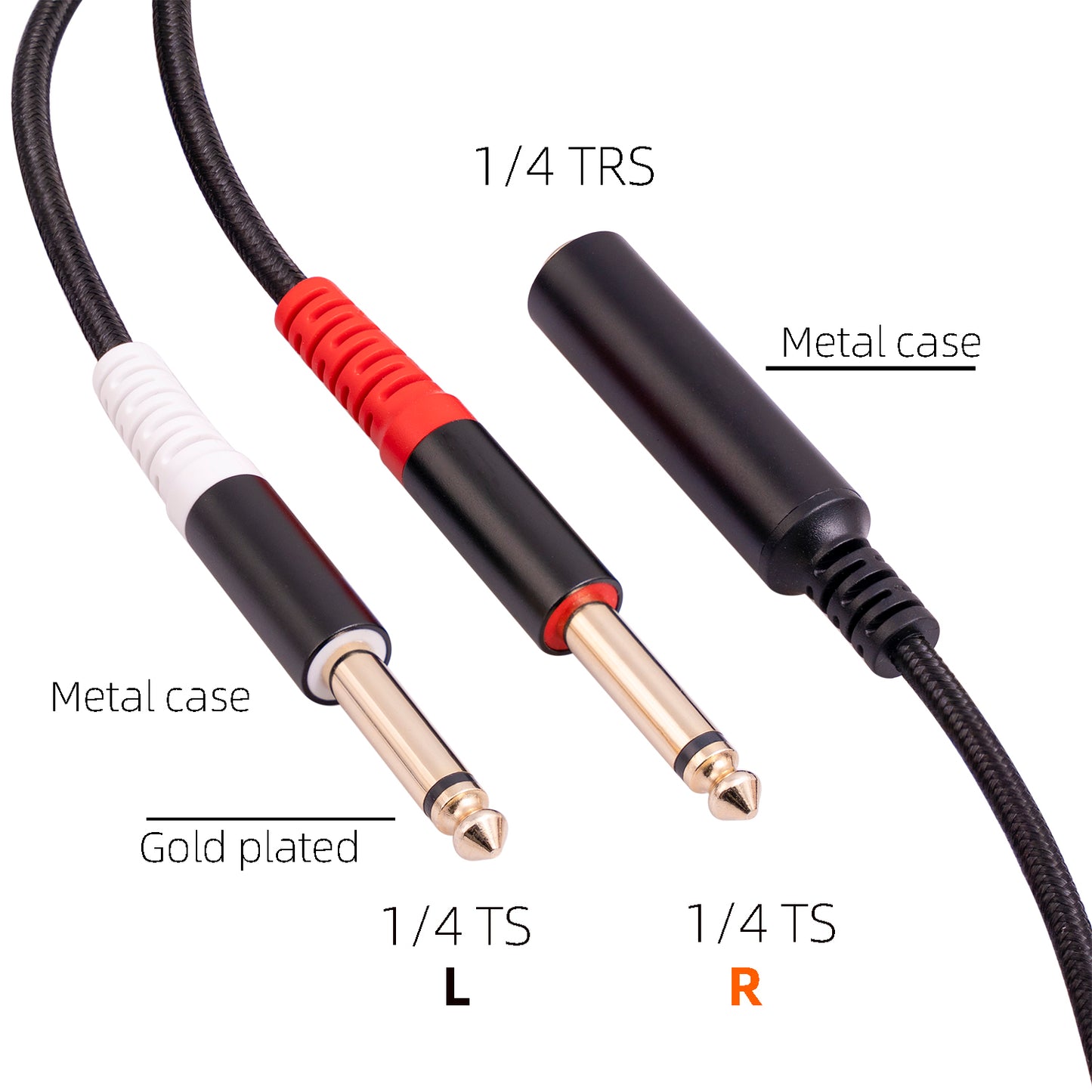 3719 0.3m 6.35mm 1 / 4 inch Stereo TRS Female to Dual 6.35mm Mono TS Male Cord Y Splitter Cable