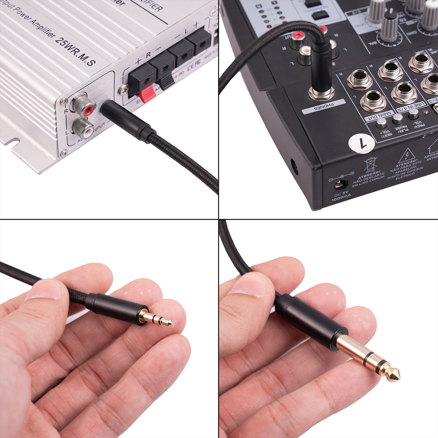3662BK 2m For Mixer Amplifier 3.5mm to 6.35mm Male to Male Audio Adapter Gold Plated Jack Aux Cable