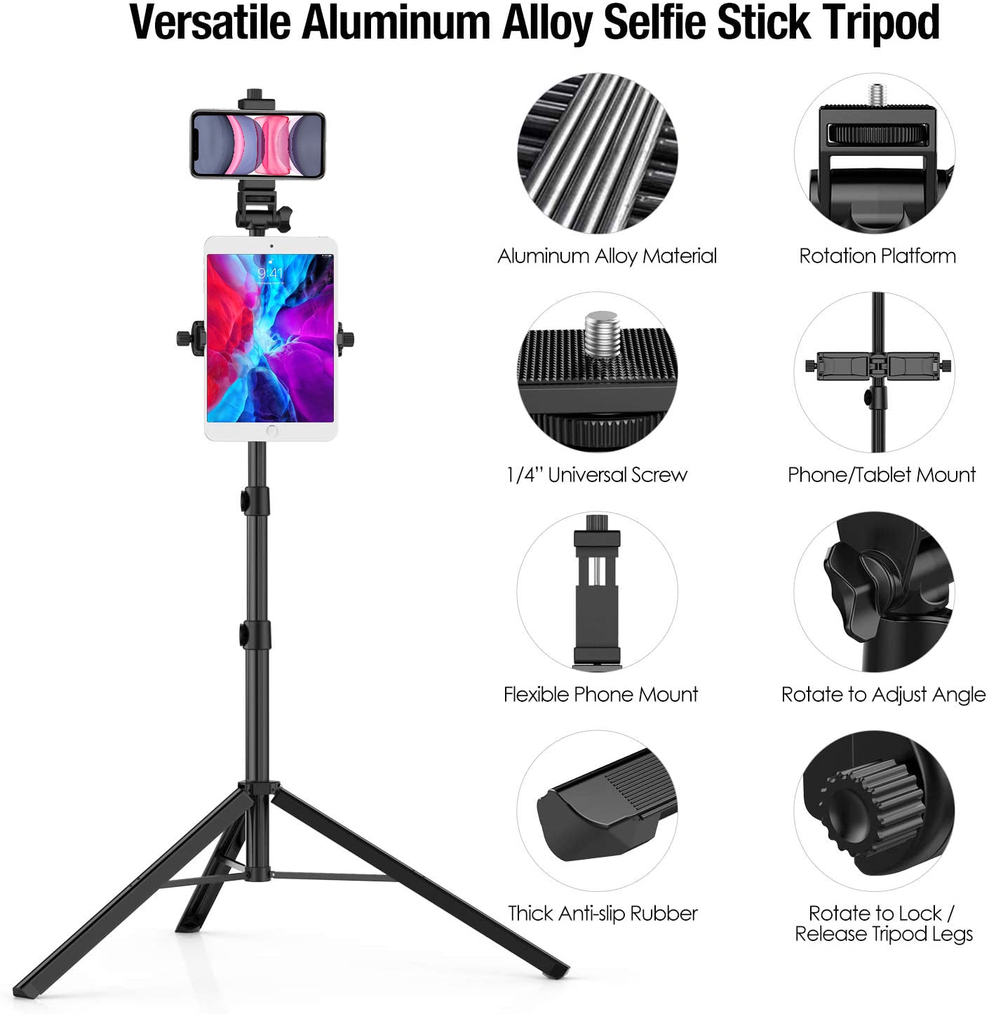 WONEW ZJ23 Tablet Phone Tripod Aluminum Alloy Selfie Stick Tripod with Bluetooth Remote Shutter