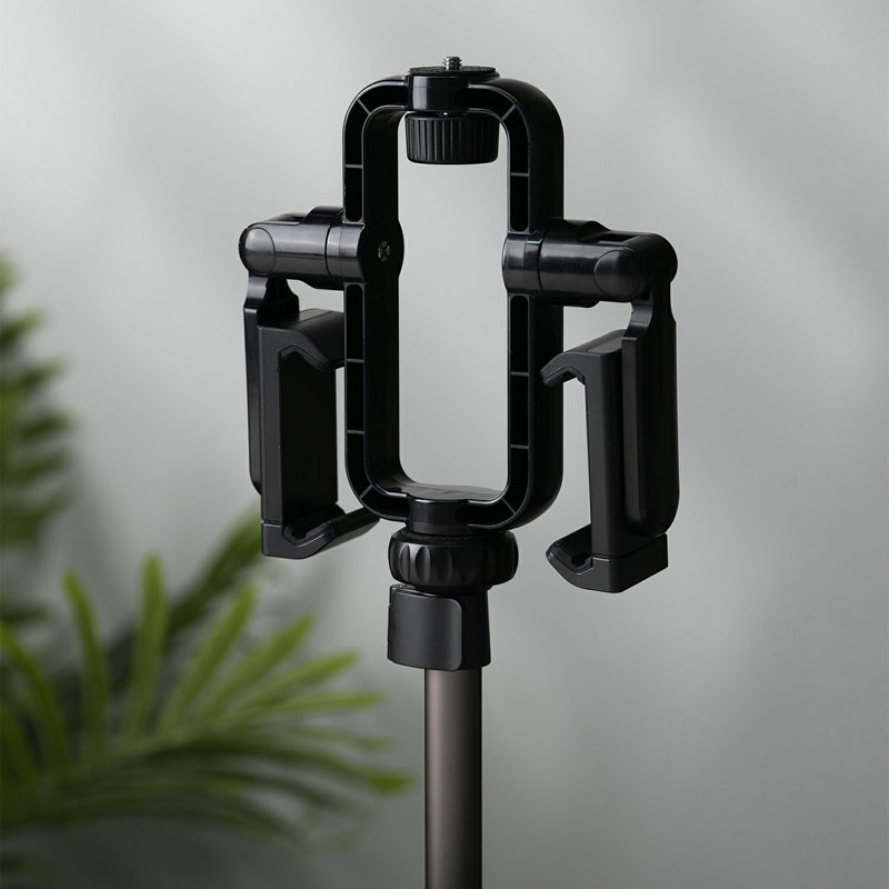 MOMAX Adjustable Tripod Stand with 360 Degree Rotatable Dual Phone Holder for Live Broadcast