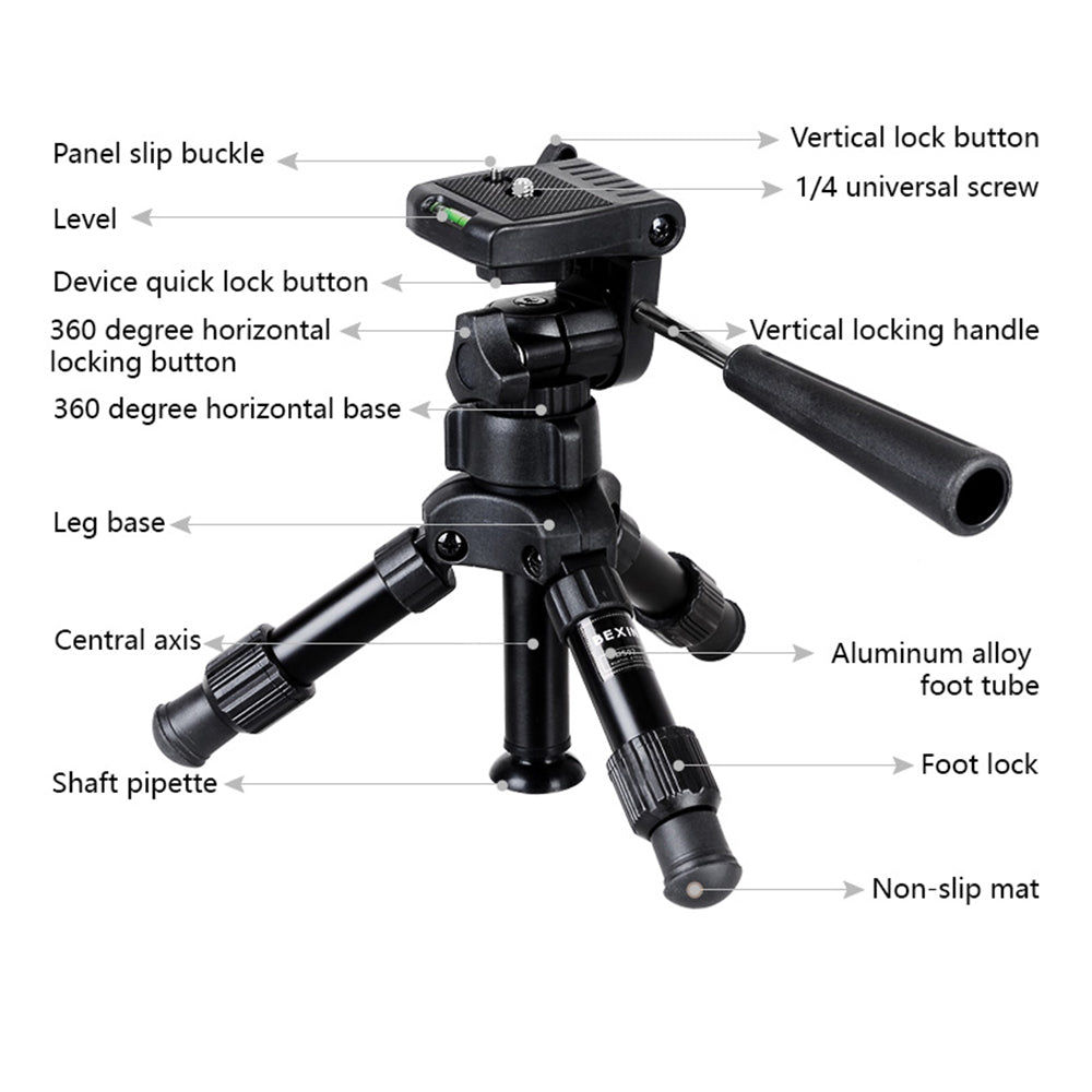 MS02 Aluminum Alloy Folding Mini Tripod with 3-Way Ball Head for DSLR Camera