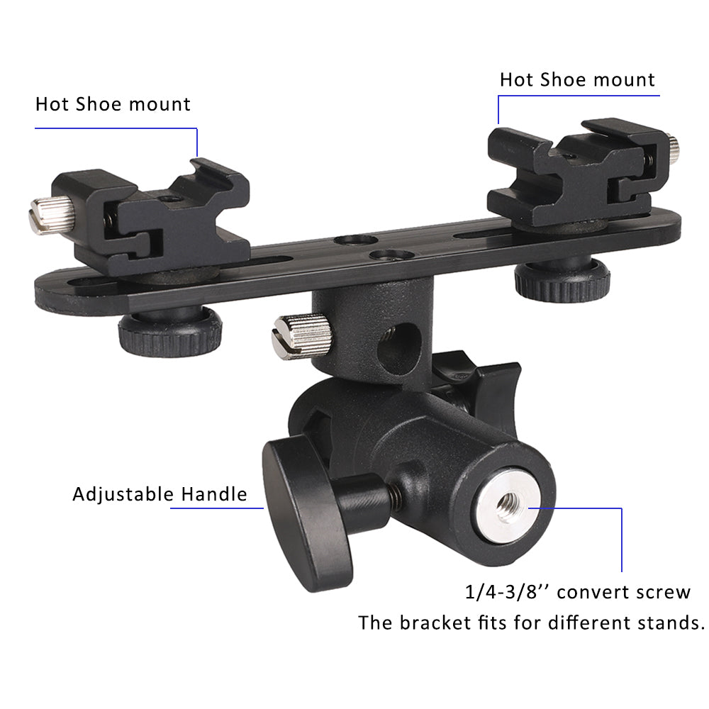 Flash Bracket Umbrella Holder Light Stand Bracket with 2 Hot Shoe Mount for Flash Speedlight Youngnuo