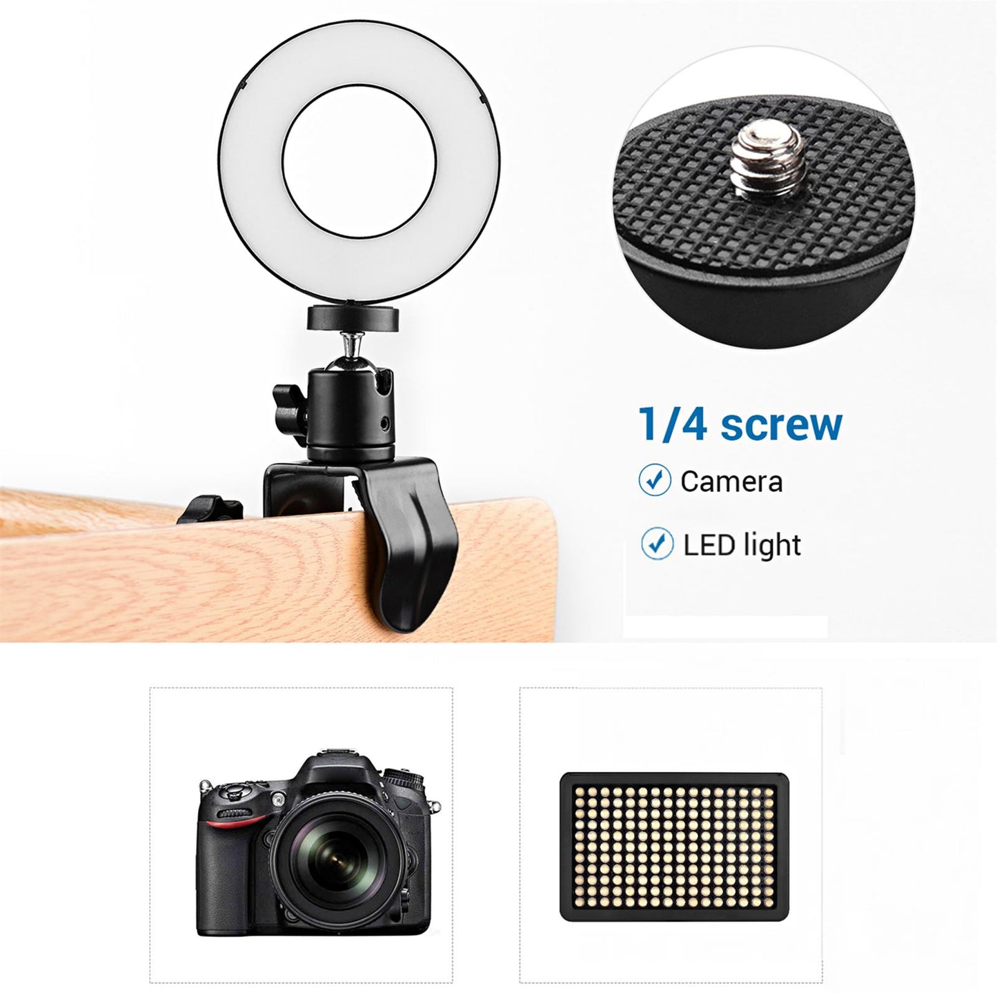 U Type Clip Clamp Bracket with Ball Head for Camera Lighting Boom Arm Flash Light Stand