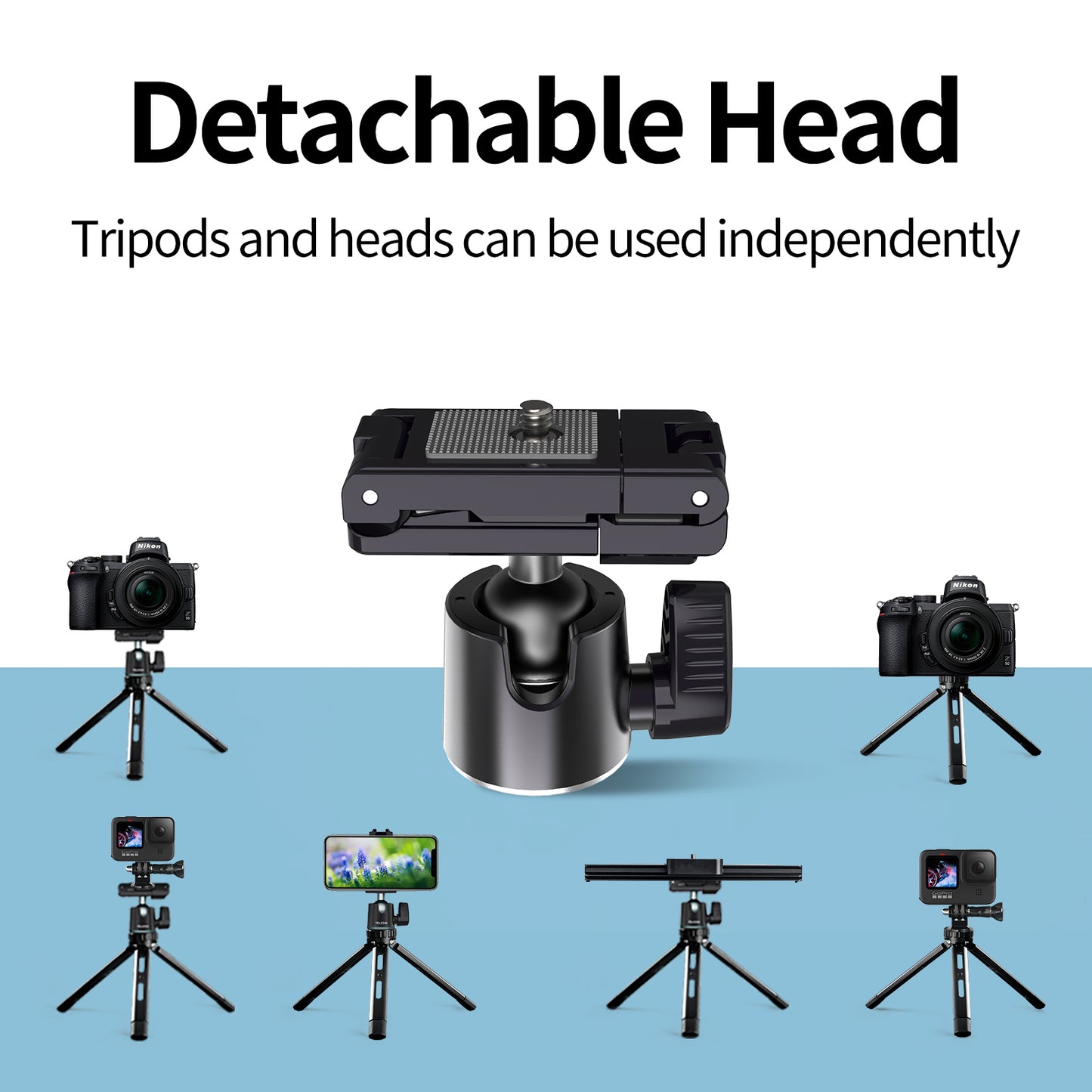 Uniqkart TE-TRP-005 Camera Phone Tripod Portable Mount Holder Removable 360 Degree Pan Tilt for SLR