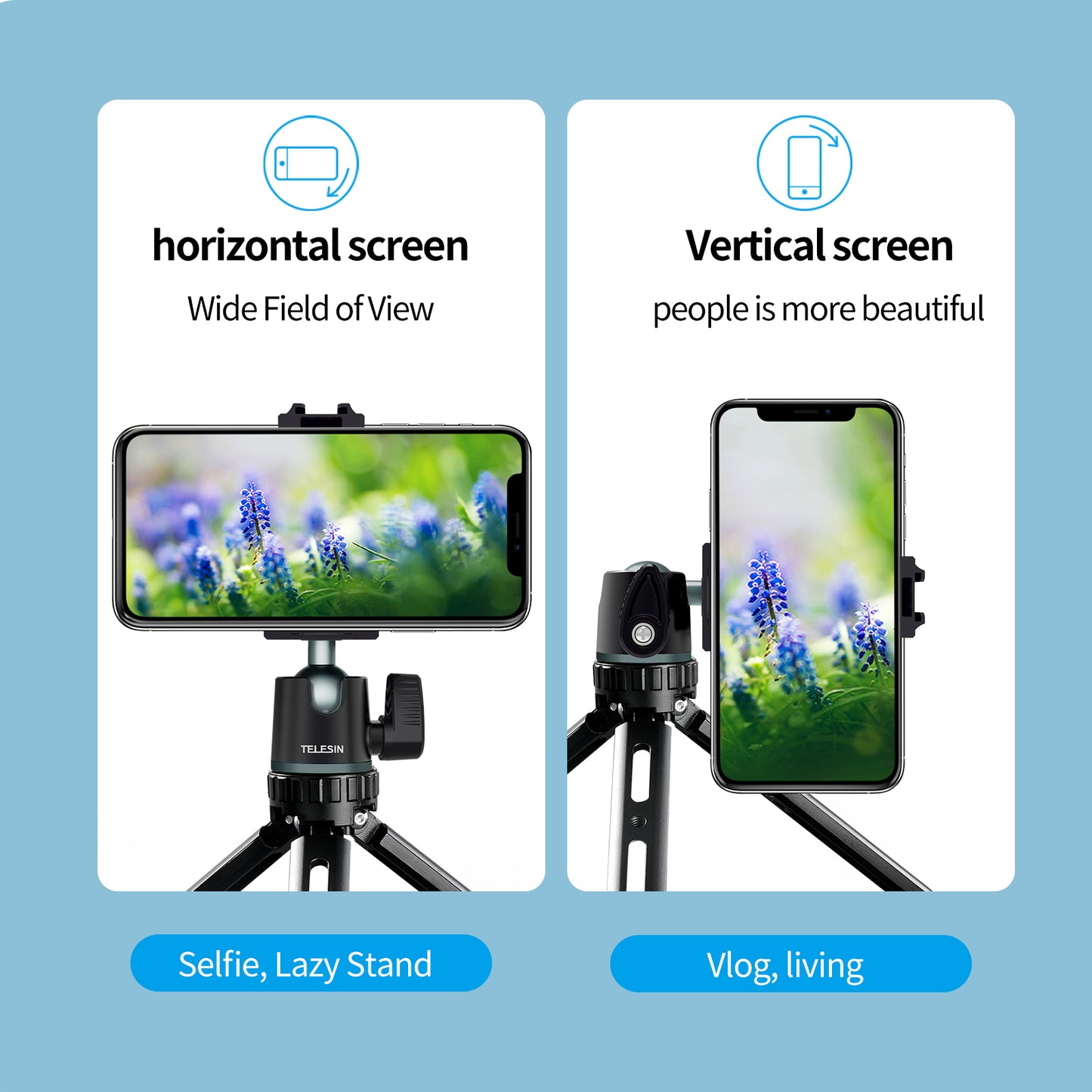 Uniqkart TE-TRP-005 Camera Phone Tripod Portable Mount Holder Removable 360 Degree Pan Tilt for SLR