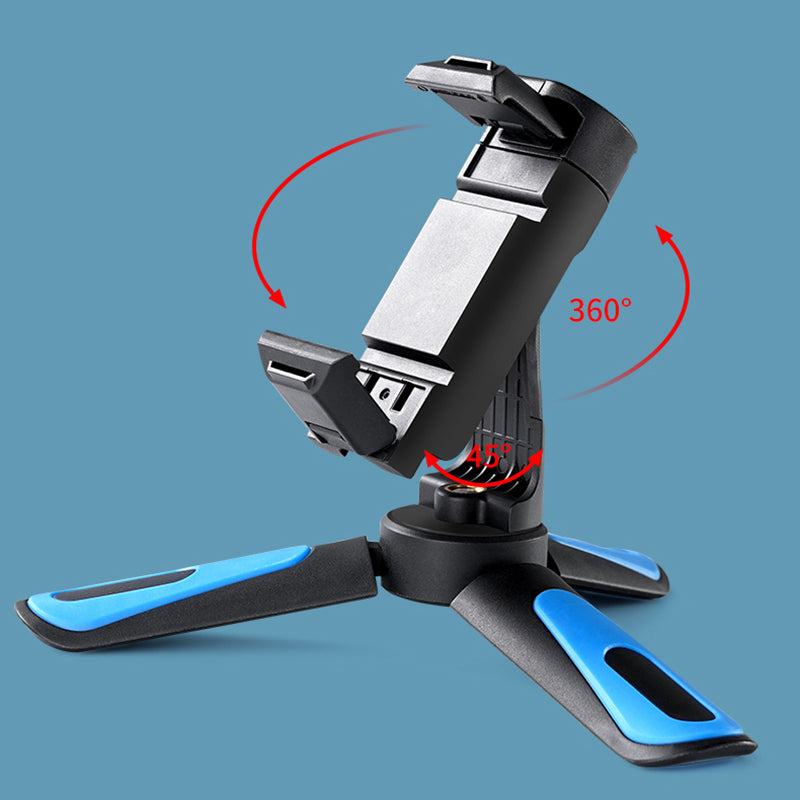 Uniqkart TE-TRP-MB1 360 Rotation Mini Desktop Tripod Handle Stabilizer with Hot Shoe Phone Clip Mount Holder