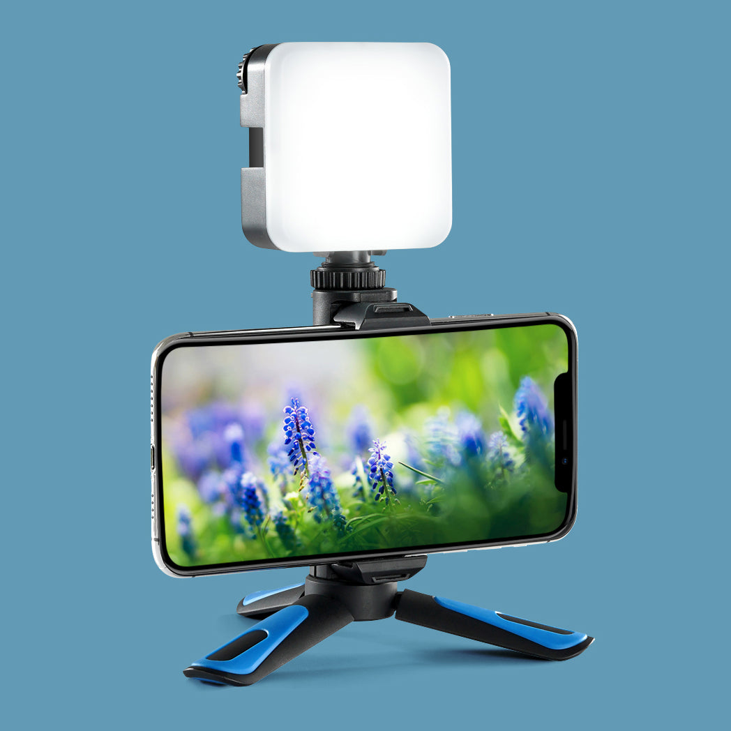 Uniqkart TE-TRP-MB1 360 Rotation Mini Desktop Tripod Handle Stabilizer with Hot Shoe Phone Clip Mount Holder