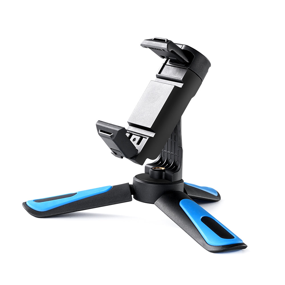 Uniqkart TE-TRP-MB1 360 Rotation Mini Desktop Tripod Handle Stabilizer with Hot Shoe Phone Clip Mount Holder