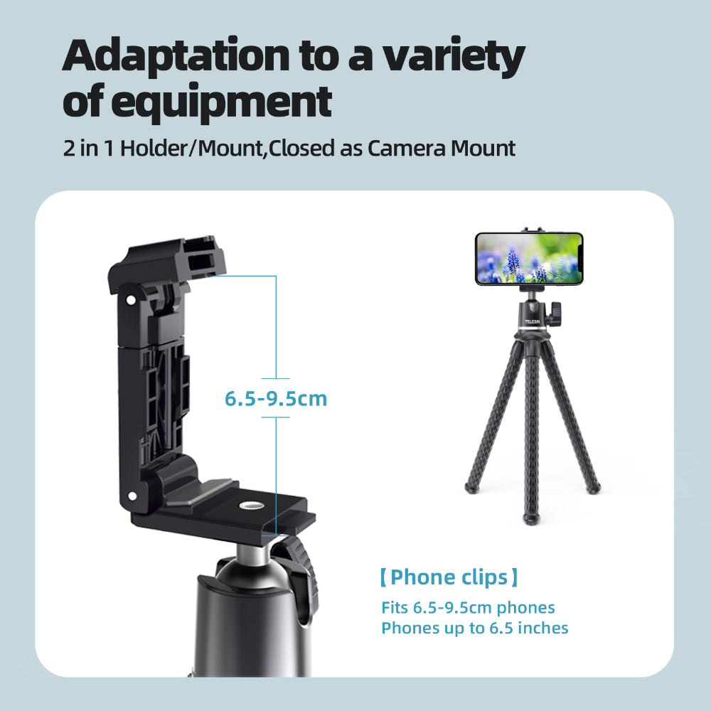 Uniqkart TE-TRP-001 Flexible Octopus Tripod Bracket Phone Camera Selfie Stand Monopod with E-shaped Clip