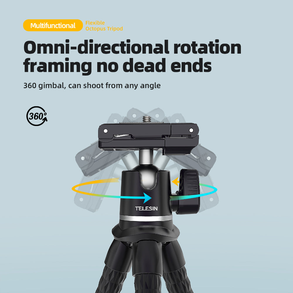 Uniqkart TE-TRP-001 Flexible Octopus Tripod Bracket Phone Camera Selfie Stand Monopod with E-shaped Clip