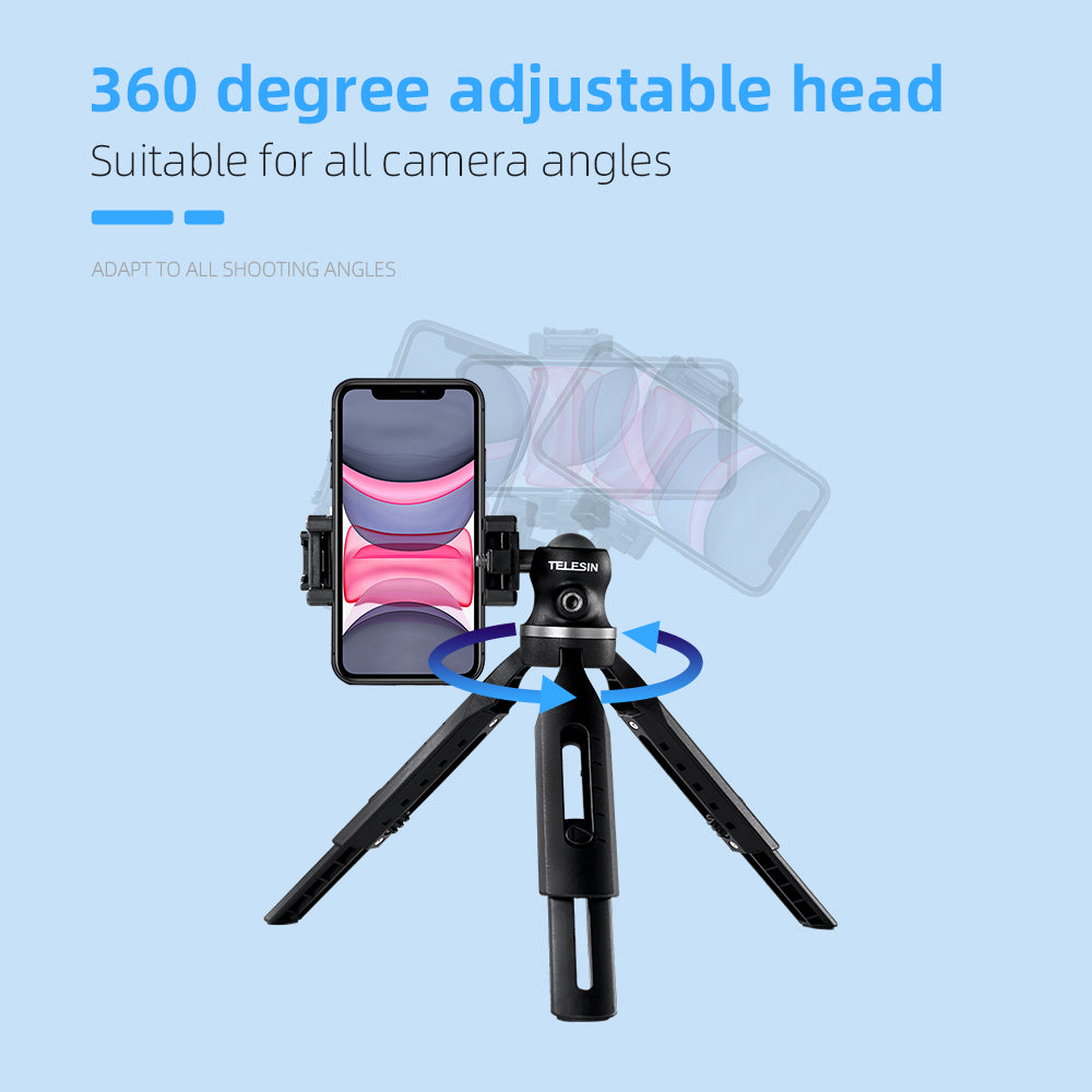Uniqkart TE-TRP-001 Telescopic Portable Tripod with Phone Clip Ball Head Portable Selfie Stick Monopod