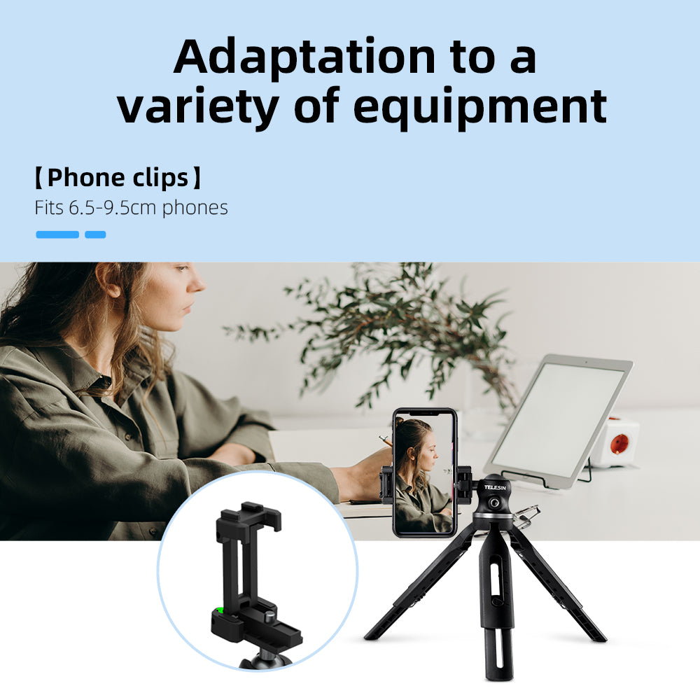 Uniqkart TE-TRP-001 Telescopic Portable Tripod with Phone Clip Ball Head Portable Selfie Stick Monopod