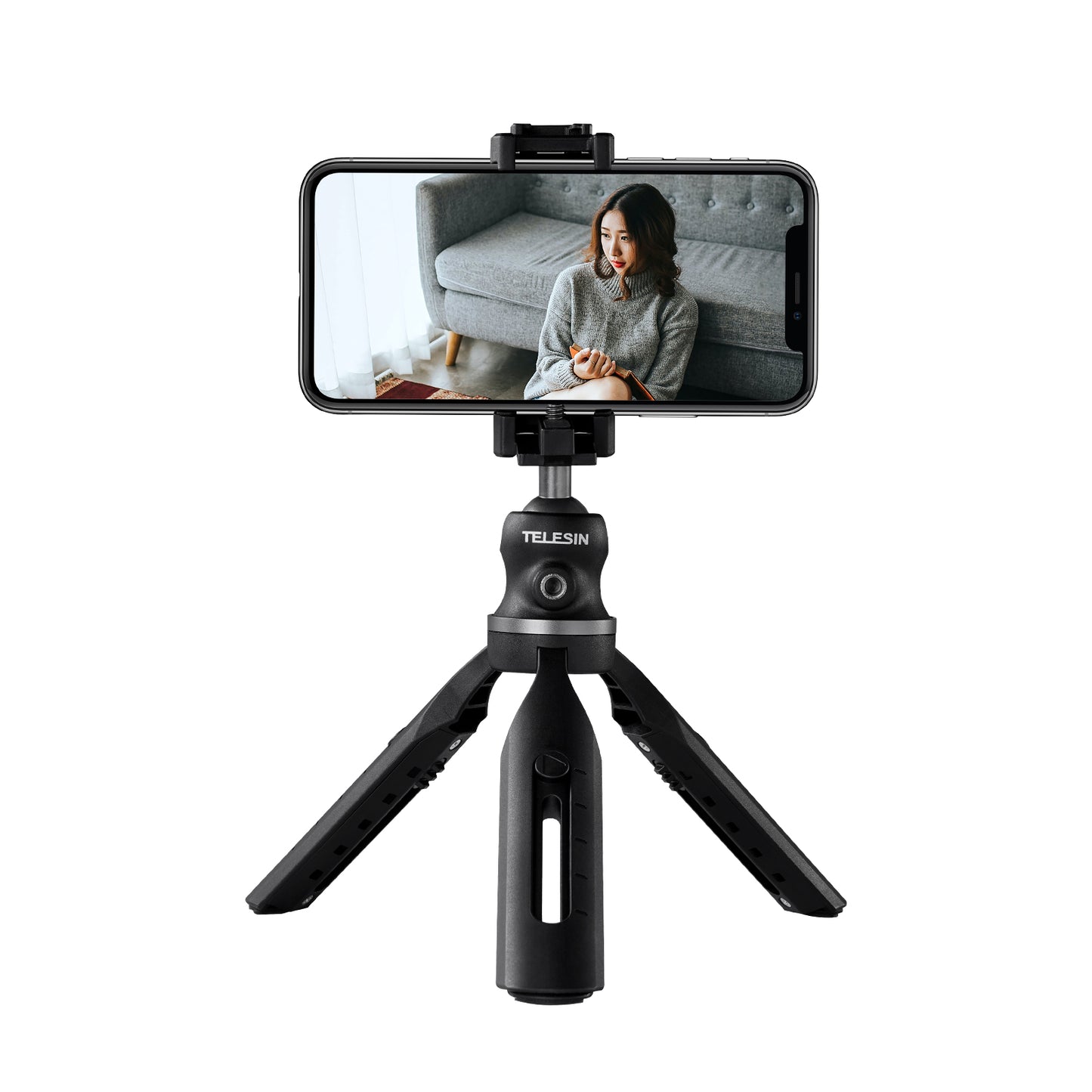 Uniqkart TE-TRP-001 Telescopic Portable Tripod with Phone Clip Ball Head Portable Selfie Stick Monopod