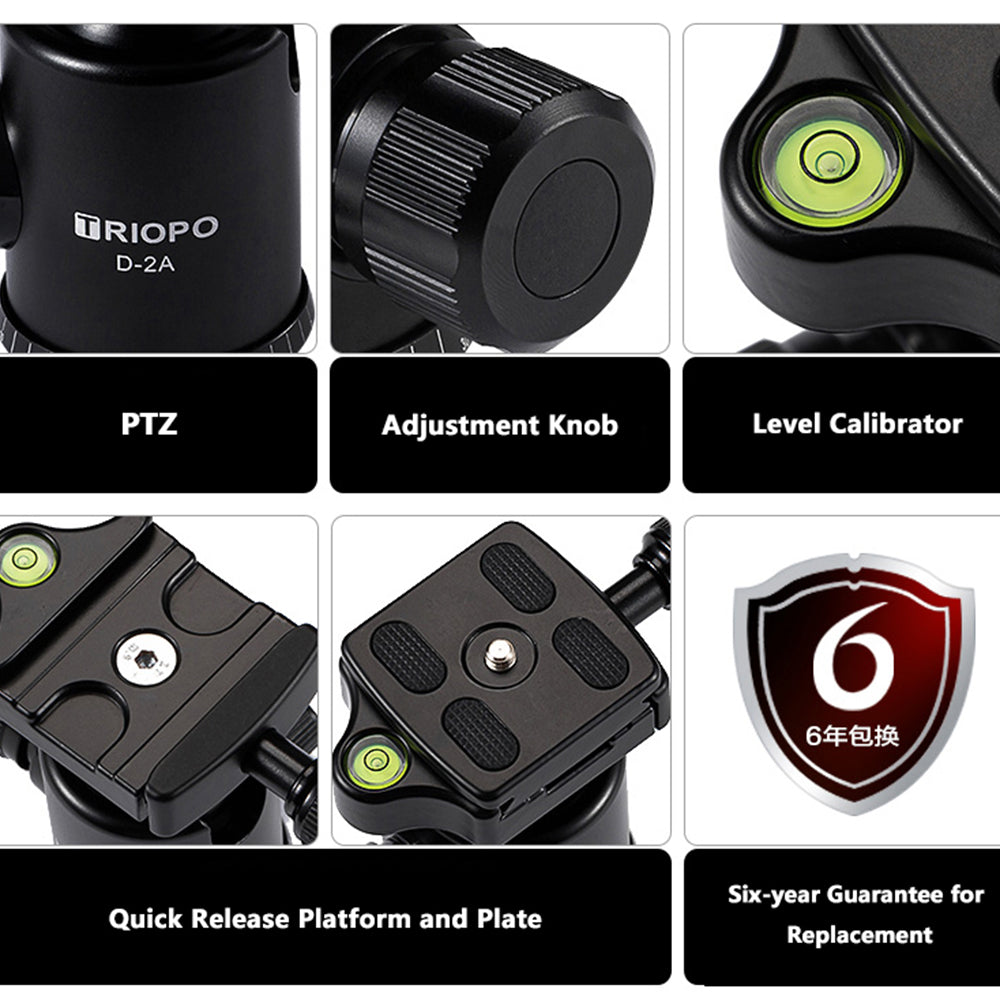 Uniqkart M2508+D-2A Portable Travel Adjustable Aluminium Camera Tripod Accessories Stand with Pan Tilt Head