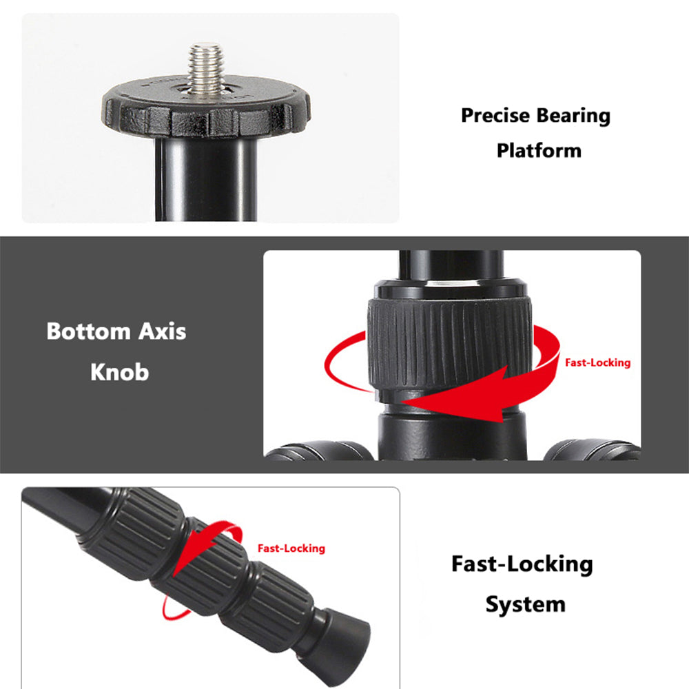 Uniqkart M2508+D-2A Portable Travel Adjustable Aluminium Camera Tripod Accessories Stand with Pan Tilt Head