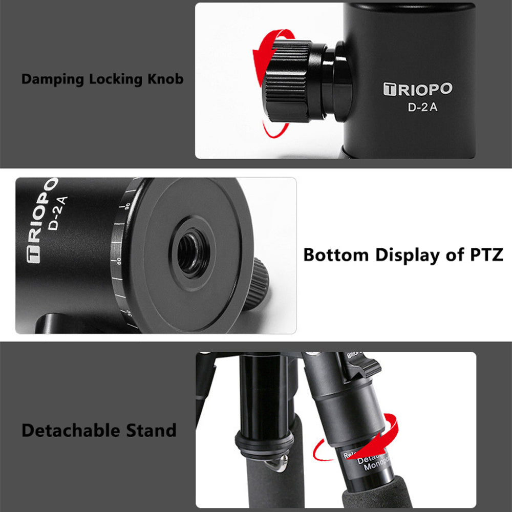 Uniqkart M2508+D-2A Portable Travel Adjustable Aluminium Camera Tripod Accessories Stand with Pan Tilt Head