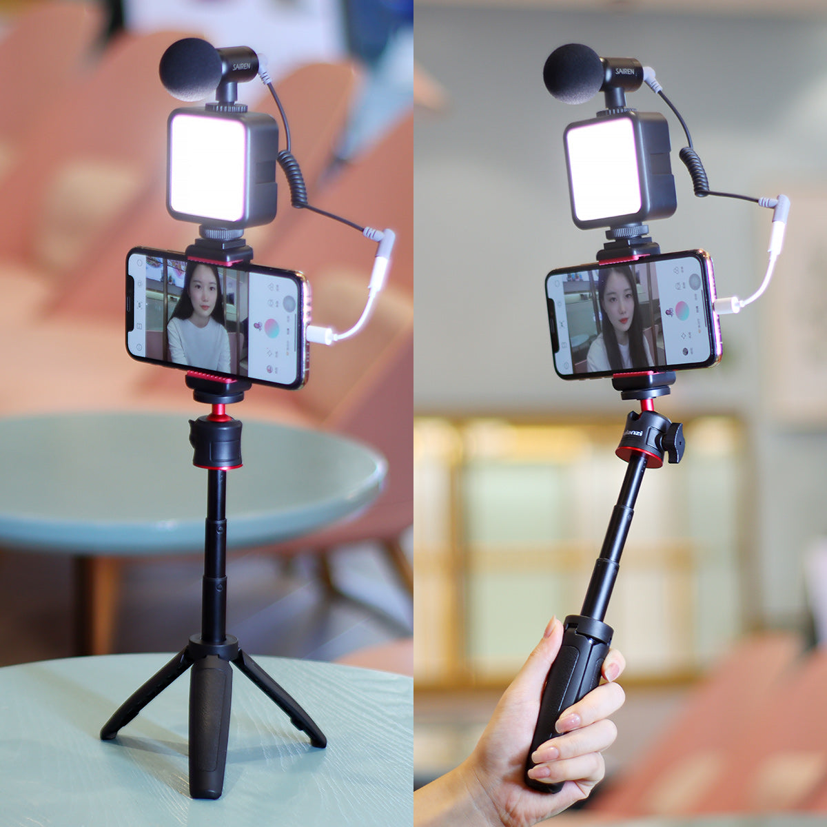 Uniqkart Combo 7 VL49 LED Video Light with ST-07 Phone Holder and MT-08 Mini Tripod
