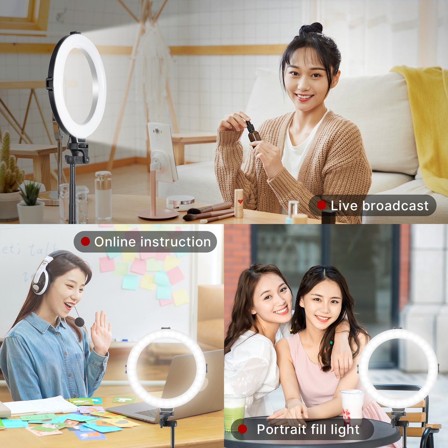 VIJIM Combo 4 Live Broadcast LED Ring Light with Phone Holder Tripod and Selfie Shutter