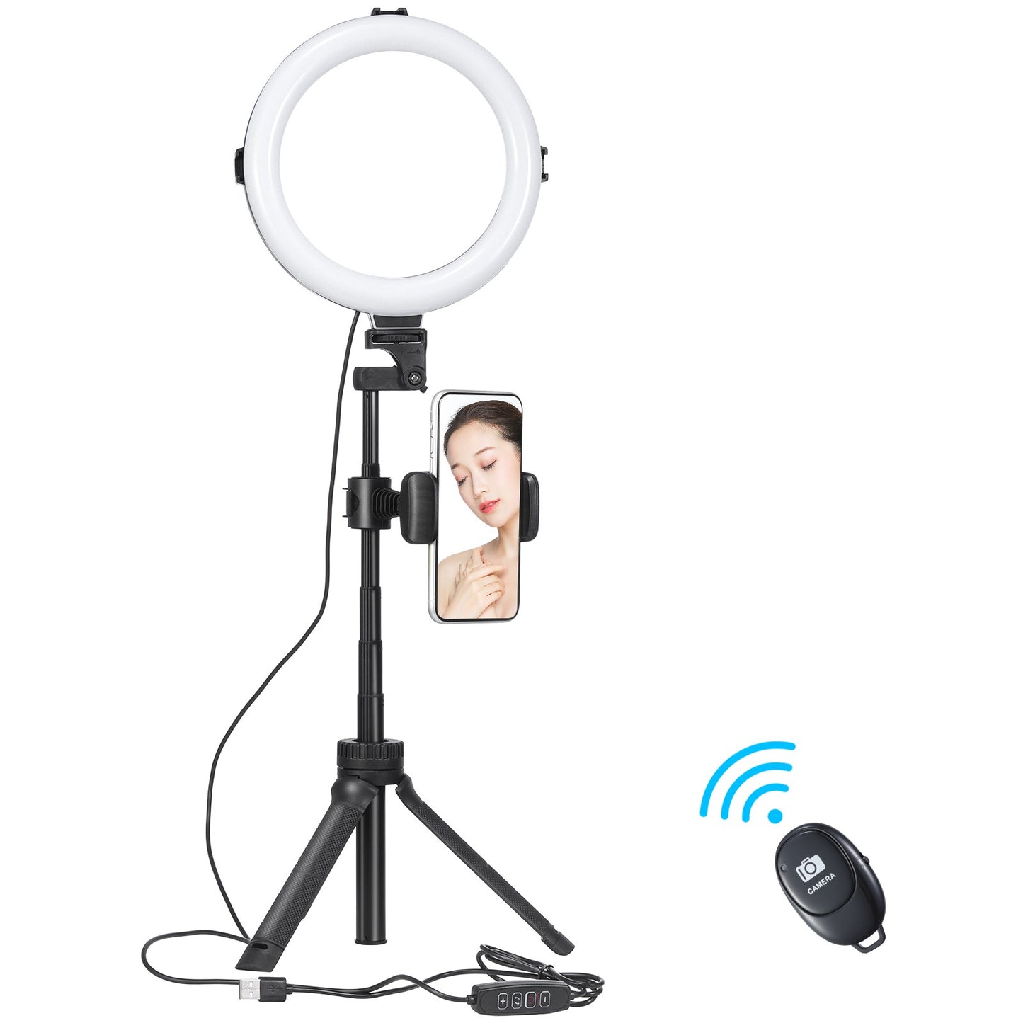 VIJIM Combo 4 Live Broadcast LED Ring Light with Phone Holder Tripod and Selfie Shutter