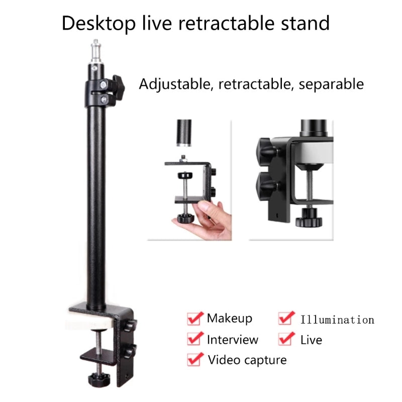 Multi-function Photography Bracket Mobile Phone Ring Fill Light Camera Holder 1/4" Screw Telescopic Bracket with C-clamp