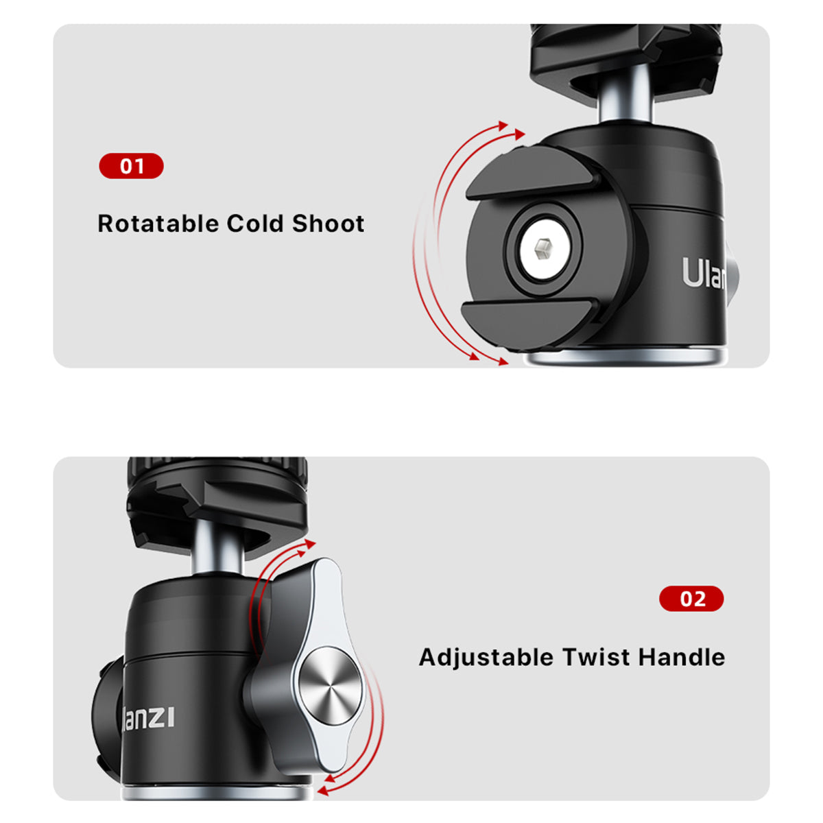 Uniqkart U-Vlog Lite Extendable Dual Cold Shoe Ball Head Tripod for Phone Mirrorless Camera Vlog