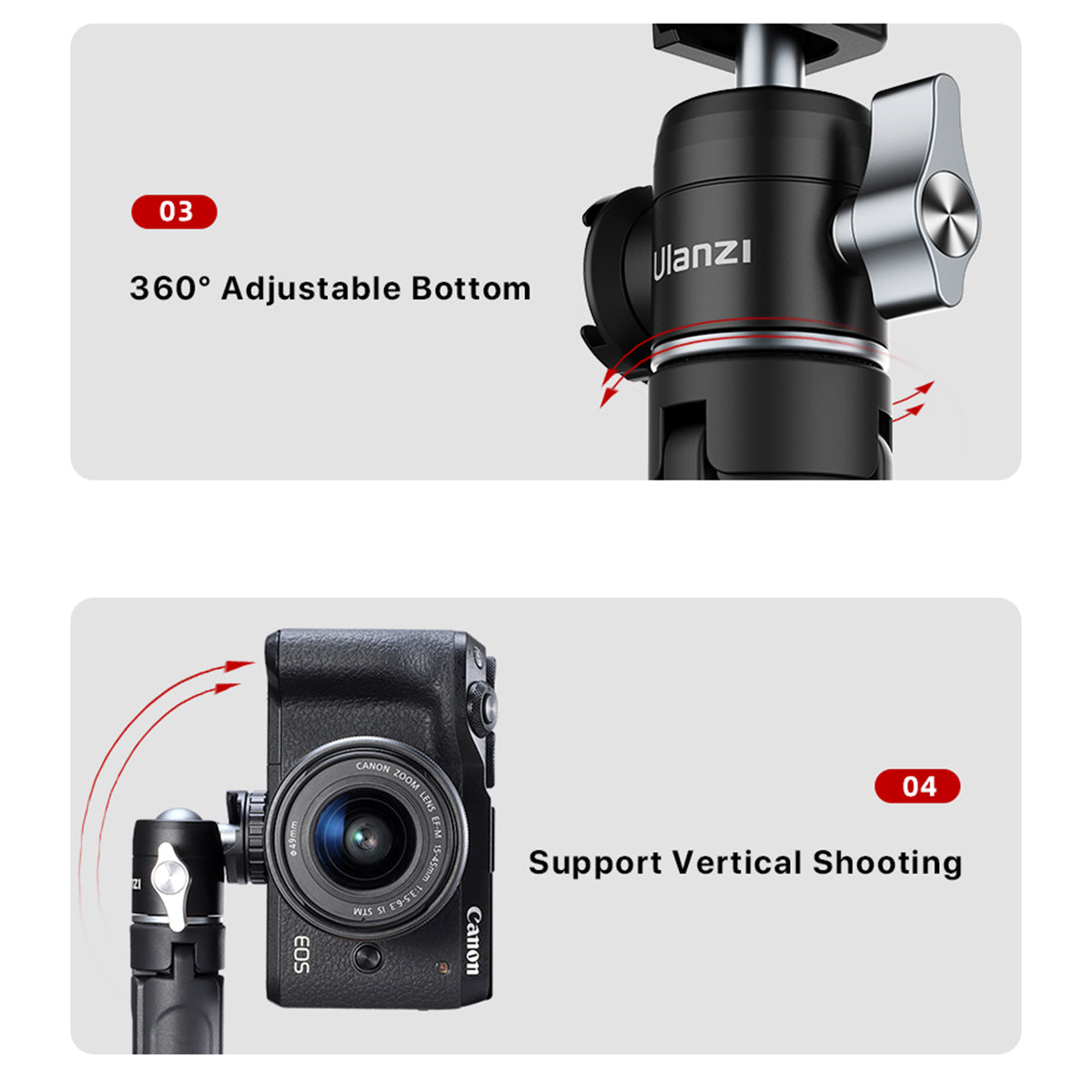 Uniqkart U-Vlog Lite Extendable Dual Cold Shoe Ball Head Tripod for Phone Mirrorless Camera Vlog
