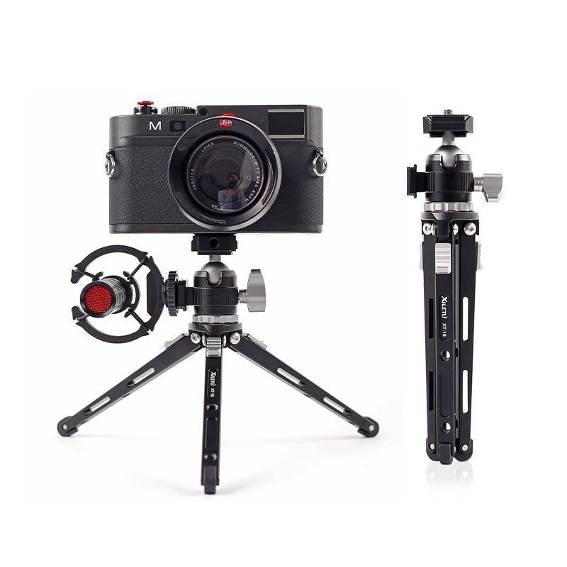 XILETU MC22+XTD20 Mini Tripod + 360 Degree Rotating Ball Head with Dual Hot Shoe Mount for DSLR Camera Microphone Fill Light