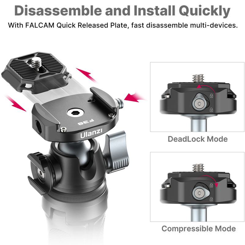 Uniqkart MT-46 Metal Quick Release Tripod Mount Adjustable Mobile Phone Camera Holder with 1/4 Screw Adapter