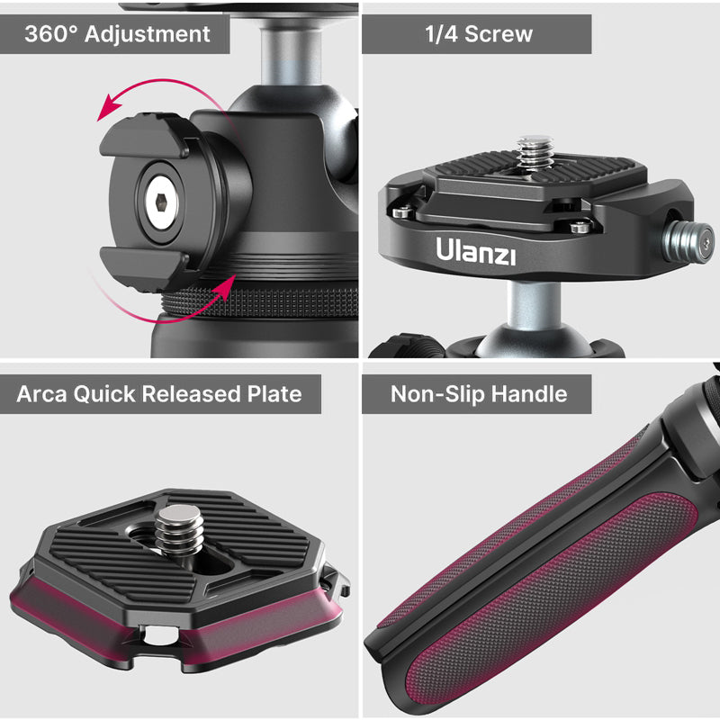 Uniqkart MT-46 Metal Quick Release Tripod Mount Adjustable Mobile Phone Camera Holder with 1/4 Screw Adapter