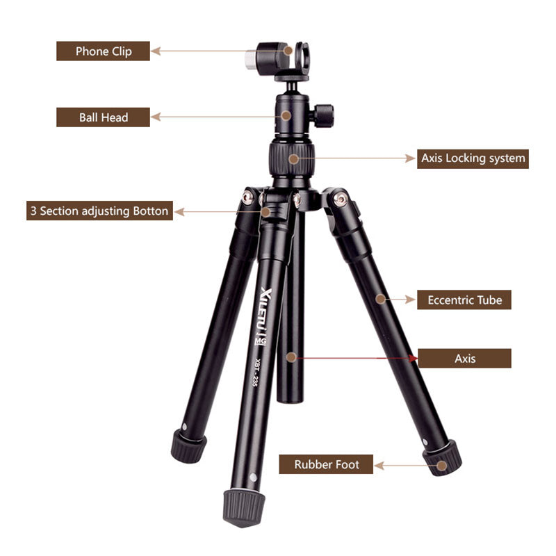 XILETU XBT-235 Extension Selfie Stick Tripod Stand with Phone Clip for Smartphone DSLR Mirrorless Camera
