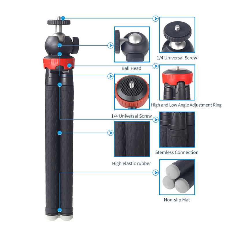 XILETU XS-110 Portable Camera Tripod Stand Travel Outdoor Live Selfie Stick Tripod with Phone Clip