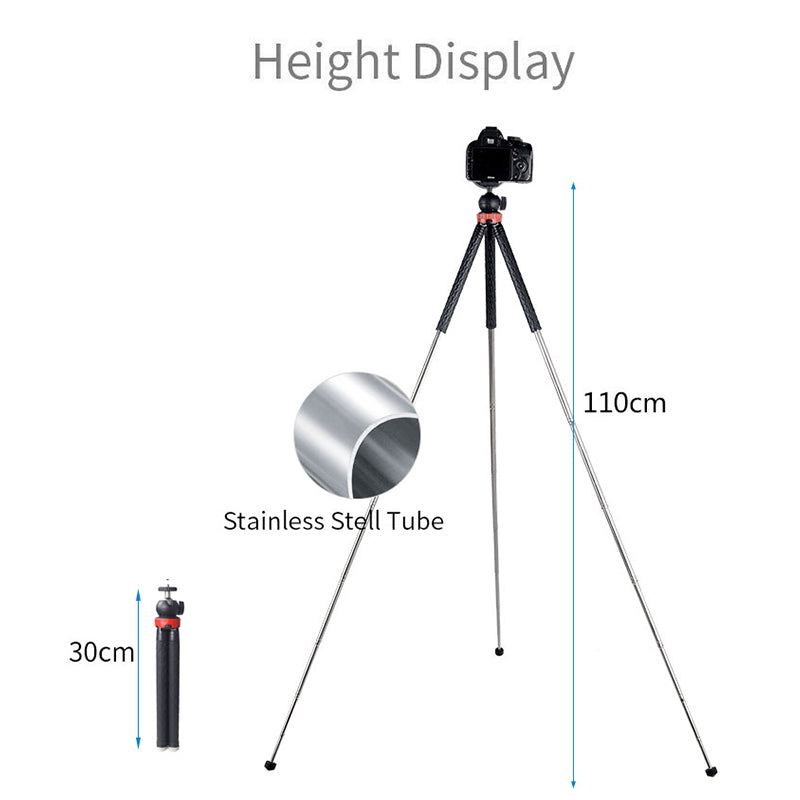 XILETU XS-110 Portable Camera Tripod Stand Travel Outdoor Live Selfie Stick Tripod with Phone Clip