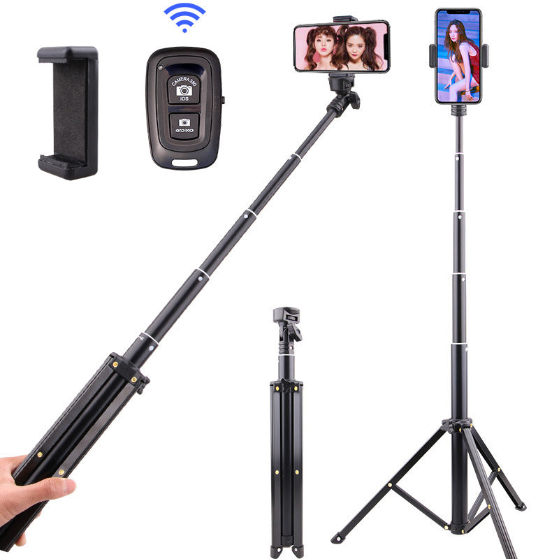 T9 5-Section 140cm Telescopic Selfie Stick Phone Holder Live Streaming Tripod Stand with Phone Clip + Bluetooth Remote Control + Storage Bag
