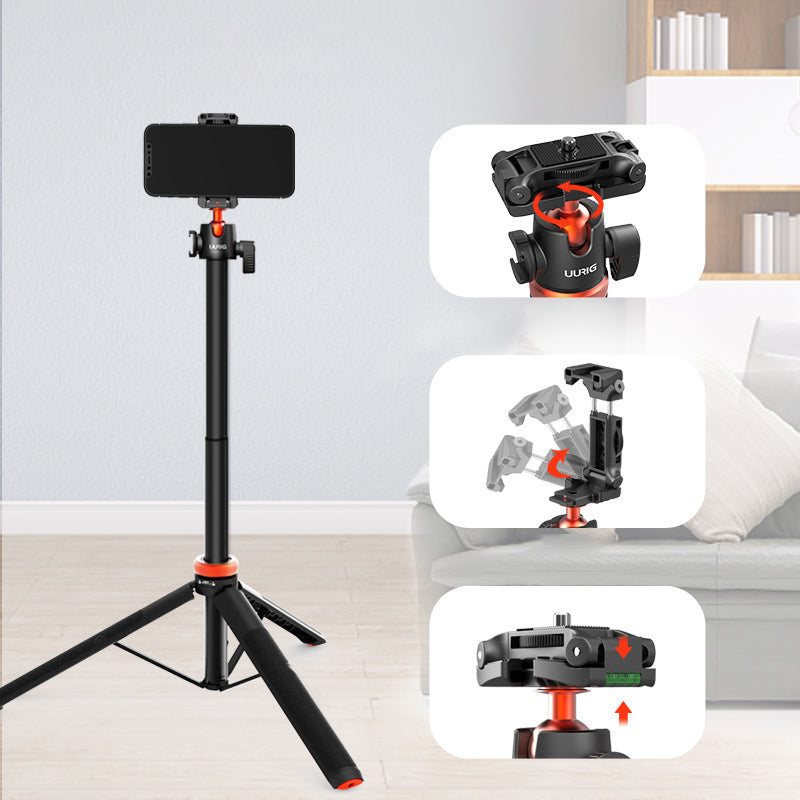UURIG 1.3m Extendable Multifunctional Portable Tripod Stand Cell Phone Stand with Cold Shoe for Selfies/Video Recording/Vlogging/Live Streaming